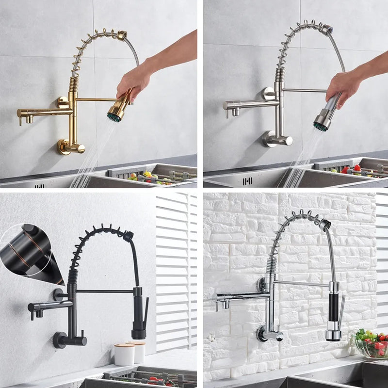 Torneira Para Cozinha Parede Gourmet Bico Duplo Cromada